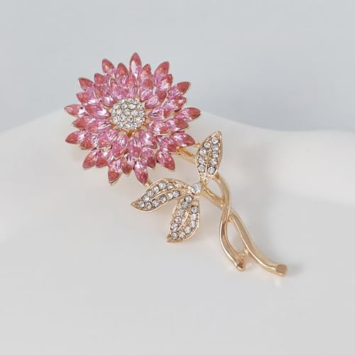 Image of Rhinestone Flower Brooch Pin Pink Blue Crystal Sunflower Brooch Big Large Bouquet Brooch Pin Wedding Ball Birthday Party Brooch Elegant Clothing Hat Bag Accessories Jewelly for Women