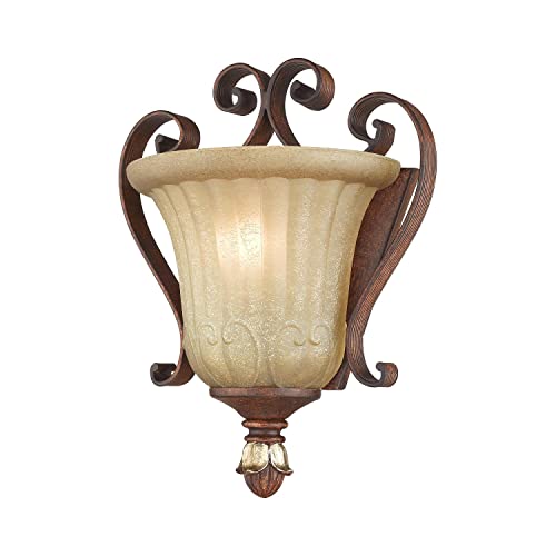 Image of Livex Lighting 8560-63 Villa Verona 1-Light Wall Sconce, Bronze | Aged Gold Leaf Accents and Rustic Art Glass