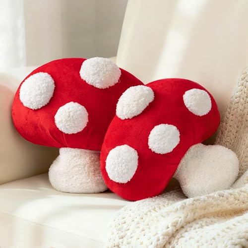 AELS 14 Inch Mushroom Pillow Set of 2, Cute Polka Dot Plush Decorative Throw Pillows for Couch, Sofa, Bedroom, Nursery, Home Decor for Home & Mushroom...