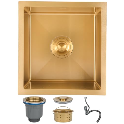 SXDMOUBK Fregadero de Barra de Acero Inoxidable Dorado, diseño de un Solo Seno con nanorevestimiento, Disponible en Varios tamaños, para instalación empotrada o bajo encimera, fácil de Limp