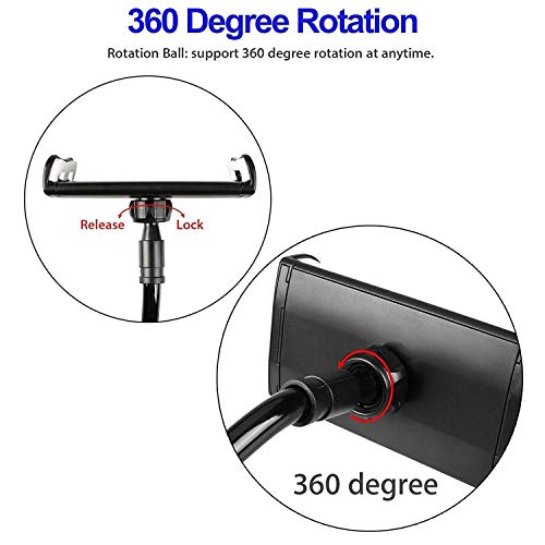 Image of Shahn Tabletop Gooseneck Flexible Clip Lazy Arm Bracket for Both Mobiles and Tablets /iPad /Kindle (Black)