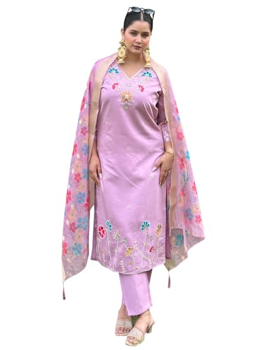 Image of VredeVogel Women's Viscose Silk Blend Straight Kurta Pant Set with Printed Dupatta for Festive & Casual Ethnic Kurta Sets