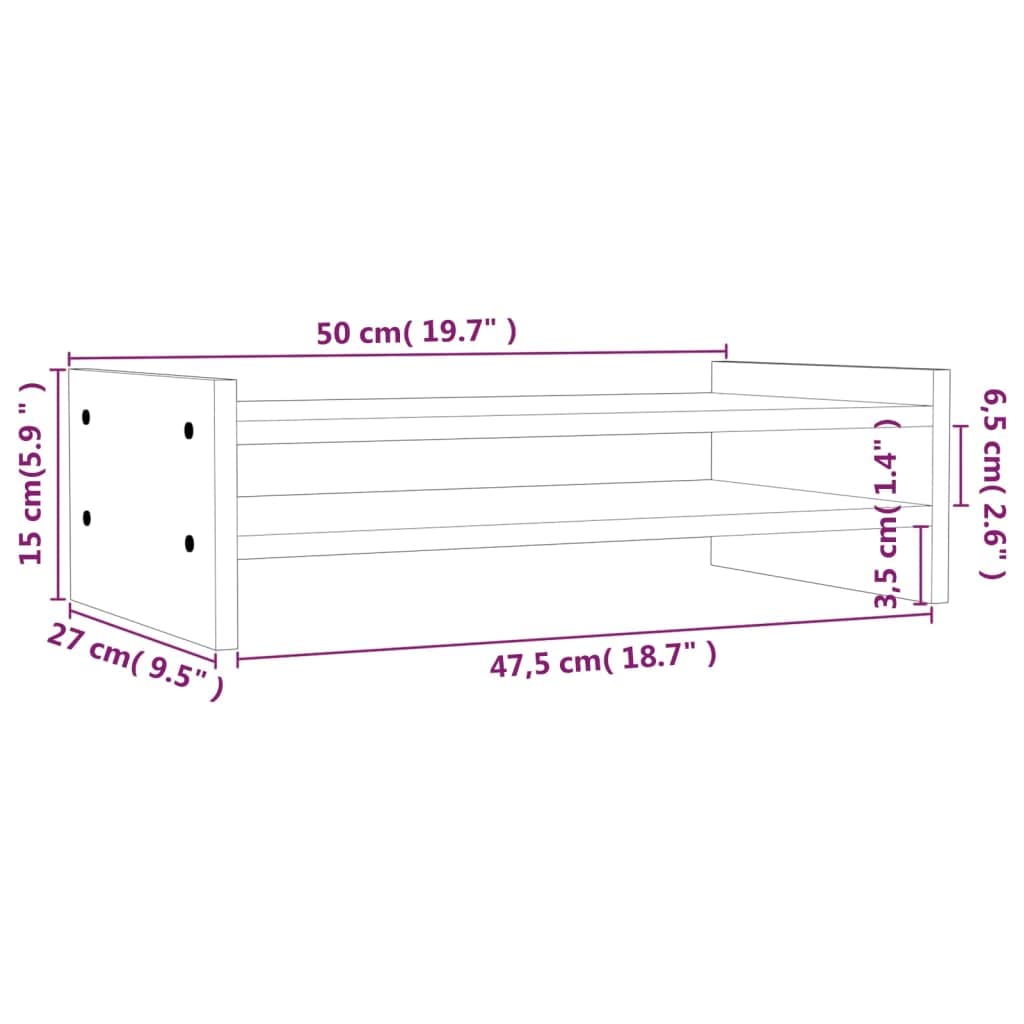Supporto per monitor in legno di pino massiccio grigio, 50 x 27 x 15 cm, supporto da scrivania con ripiano, supporto per monitor, laptop e stampante, ergonomico per ufficio e home office