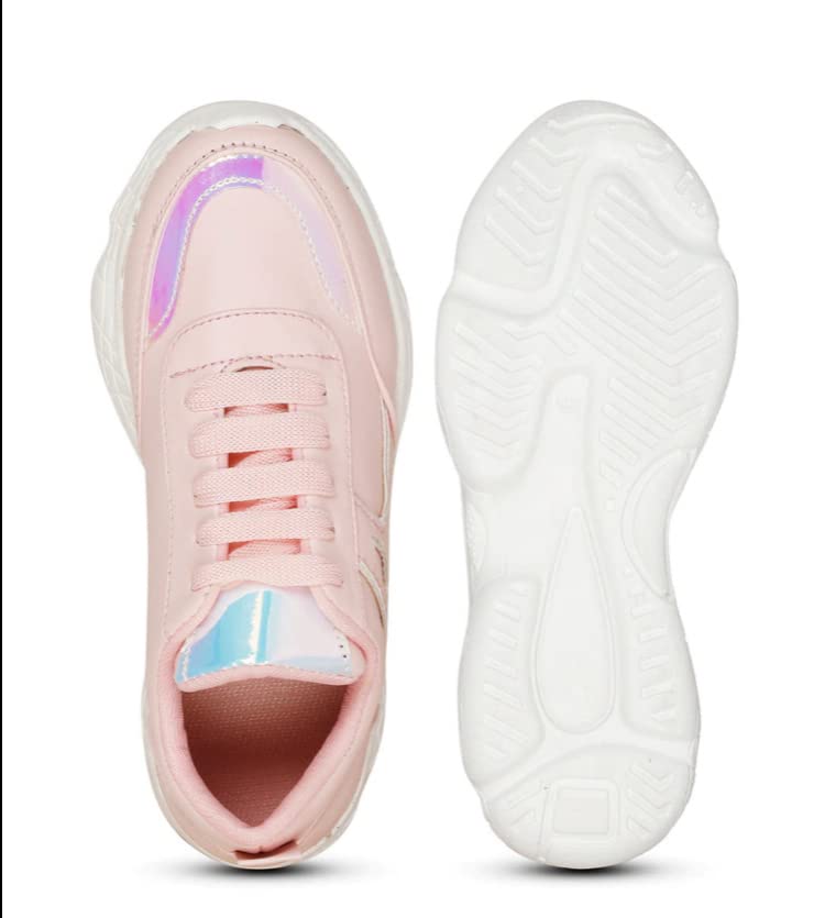 Image of Lazy Boo - Women's Casual Pink Sneakers with Zig-Zag Design