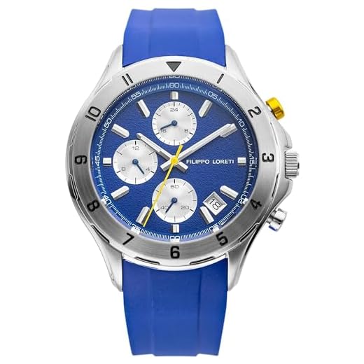 Filippo Loreti Pista - Reloj multifunción 42 mm | Resistencia al agua 100 m Reloj de pulsera para hombre, Azul mate (288C), correa