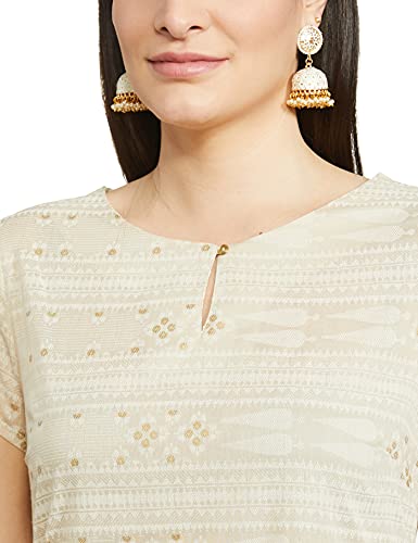 Image of W for Woman Beige Glitter Printed Straight Kurta