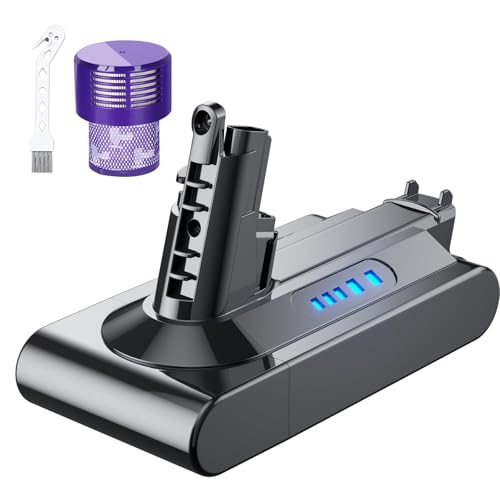 Batteria di ricambio V10 6000 mAh per aspirapolvere Dyson V10 Animal V10 Absolute/Motörhead/Animale/Fluffy/Motorhead 206340 242151 (1 filtro + 1 spazzola)