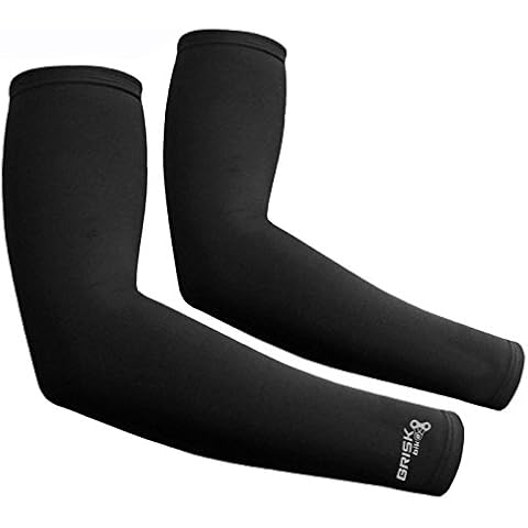 Brisk cycling arm warmer sleeve soft shell thermal Black compression Pair (Black, S/M) Cover