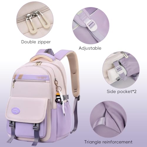 Image of Climberty School Backpack Book Bag for Schoolgirls Double Layer Backpack Waterproof Travel with Trolley Sleeve Padded Shoulder Strap Design Casual Fashion for School,Travel,Purple