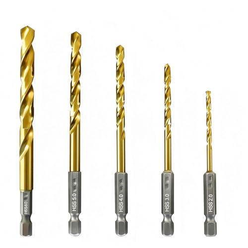 Nortools 5pcs Titanium Nitride Coated HSS Drill Bit Set with 1/4” Hex Shank(2-6mm) | 135° Self-Centering Split Point | for Steel, Soft Metal, Wood & Hard Plastic | with Protective Storage Case