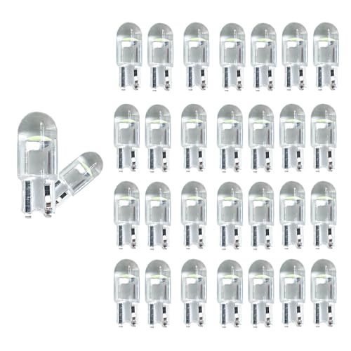 Image of 30PCS 194 LED Bulb, 0.36W 12V T10 6000K Interior Lights, T10 Round Head Transparent You Can Use It In Cars, Trucks, SUVs (Green)