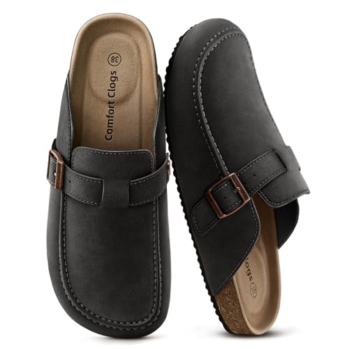 Image of BULLIANT Women Mule Clogs-Cushioned Cork Footbed-Arch Support-Fleece Lined