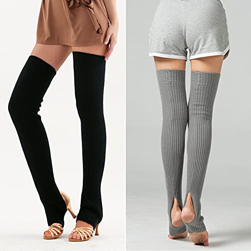 PHOGARY 2 Pairs Long Stretch Knitted Stirrup Dance Ballet Leg Warmers Thigh High Socks Over Knee Footless Socks for Women4