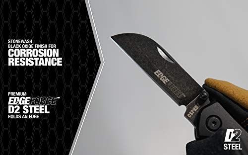 Southwire Cspkd2 Edgeforce Pocket Knife, 2.58" Blade, D2 Steel, Stonewash Black Oxide Finish For Corrosion Resistance- Straight Blade Ideal For Splicing #TOP2