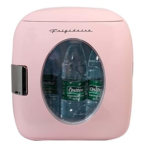 Image of Frigidaire Retro Mini Personal Fridge Cooler, Holds 9L or 12 Cans, Portable for Car, Office, Bedroom, Dorm Room, or Cabin, Features Plugs for Home Outlet & 12V Car Charger - 10"D x 7"W x 10.5"H, Pink