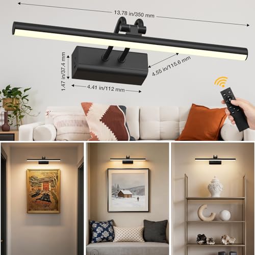 Image of Battery Operated Wall Light, 13.8'', Set of 2, Black, Remote Control | 4000mAh Cordless, Wall Light, Magnetic for Easy to Charge,Timers, Display for Gallery Living Room Bedroom