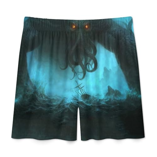 Cthulhu in Deep Ocean Men's Satin Pajama Boxer Shorts Silk Feeling Lounge Sleep Underwear4