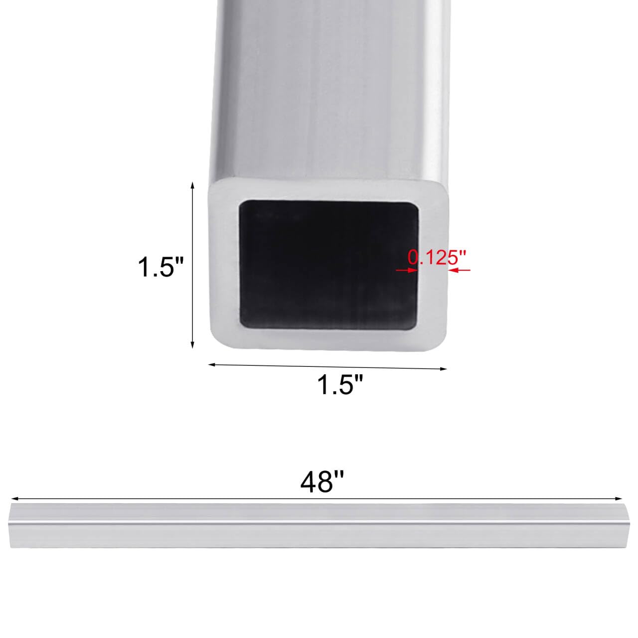 Aluminum Square Tubing - 1.5" x 1.5" x 48" -2