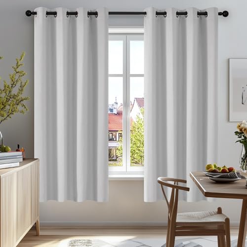 Image of Deconovo White Curtains 45 Inch Length, Short Curtains, Grommet Top, Blackout Drapes for Kitchen Window (Greyish White, 52x45 Inch, 2 Panels)