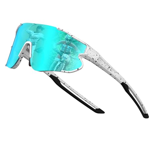 ATTCL XQ548 - Gafas de sol de béisbol para niños y adolescentes, ligeras, UV400, gafas de ciclismo para niños y niñas, Marco blanco y lente azul, Medium