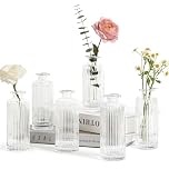 ComSaf Small Vases for Flowers Mini Clear Glass Bud Vases in Bulk, Mini Ribbed Flower Vase Set for Centerpiece, Wedding Table Ceterpiece, Home Decor, Housewarming Gift (Clear)
