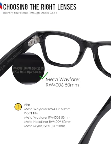 Image of BLAZERBUCK Photochromic Replacement Lenses Compatible with Ray-Ban Meta Wayfarer RW4006 | RW4012 (Gen 2) 50mm Smart Glasses