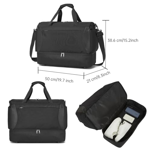 seyfocnia Gym Duffel Bag with Shoe Compartment, Lightweight Travel Bag for Men Women Carry On Overnight Bag Weekender Bag for Workout Sport-Black4