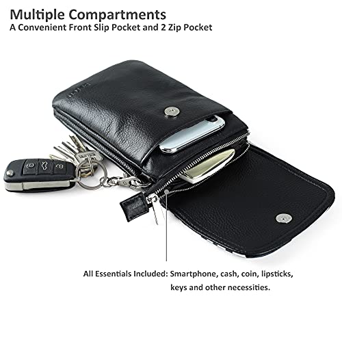 Image of befen Genuine Full Grain Leather Small Cell Phone Crossbody Wallet Purse Bags for Women with Key Ring (Zebra)
