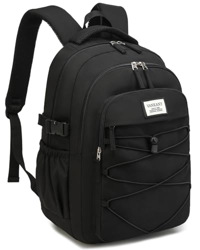 Black Backpack for Teens, Girls School Bookbag Aesthetic 17.3in Laptop Backpack for Commuter Women Students Middle High School, Black