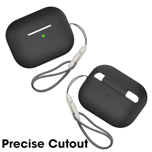 Image of Sounce Soft Silicone Protective Case for Airpods pro 2 Case Cover with Antilost Lanyard, Full Protection Tough Shockproof Charging Case Compatible with Airpods pro 2 Gen-2 2022 with Carabiner - Black