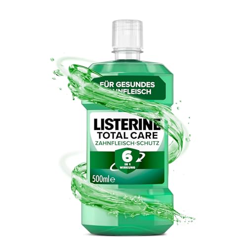 LISTERINE Total Care Zahnfleisch-Schutz 500 ml, schützende Mundspülung gegen Zahnfleischprobleme mit 6 in 1 Wirkung, antibakterielles Mundwasser stärkt die Zähne, bis zu 24h frischer Atem