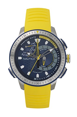 Nautica Men's Cape Town Stainless Steel Quartz Sport Watch with Silicone Strap, Blue, 22 (Model: NAPCPT001)