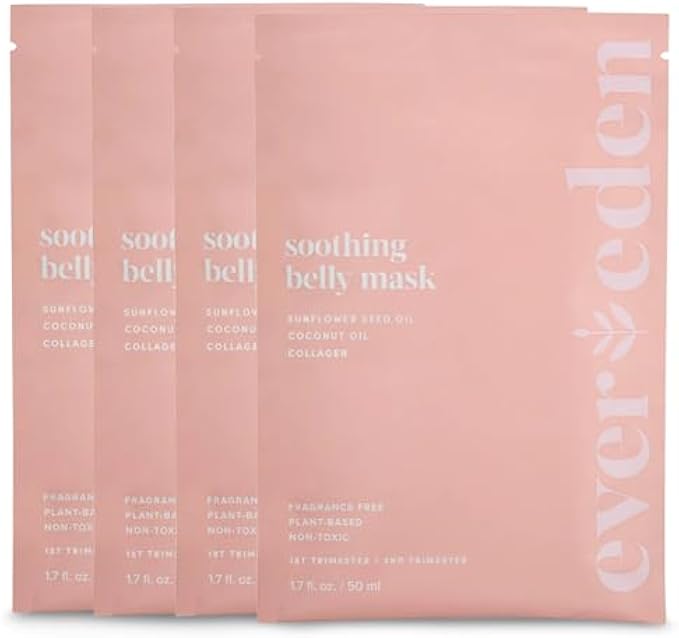 Evereden Soothing Belly Mask - 4 Belly Masks for Pregnant Women 2nd & 3rd Trimester - Hydrating, Nourishing, & Soothing Pregnancy Skin Care Belly Masks - Clean & Vegan Pregnancy & Maternity Products