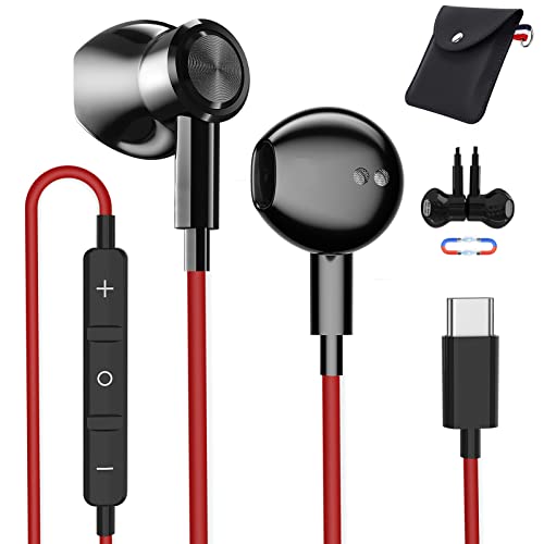 USB C Headphones, YUANBAI USB C Earbuds with Microphone Magnetic Hi-Res Stereo OnePlus 7T 8T Headphones, in-Ear Wired Earbuds Type C Earphones for Samsung S21 Note 20 Ultra S20 FE Google Pixel 5 4 XL