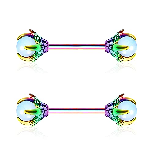 OUFER 14G Nipple Rings Dragon Claw with Natural Stone Nipple Piercing Jewelry 316L Stainless Steel Nipple for Women