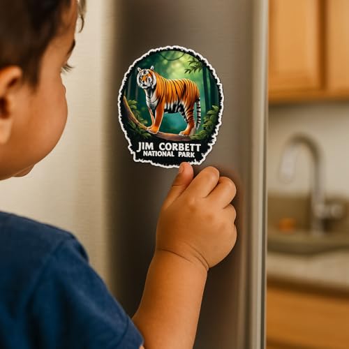 Image of Naxon Jim Corbett Theme Souvenir Wooden Fridge Magnet for Refrigerator - Printed Fridge Magnet for Kitchen & Home Decor | Perfect Souvenir Gift | Size 3x3 in | Pack of 1