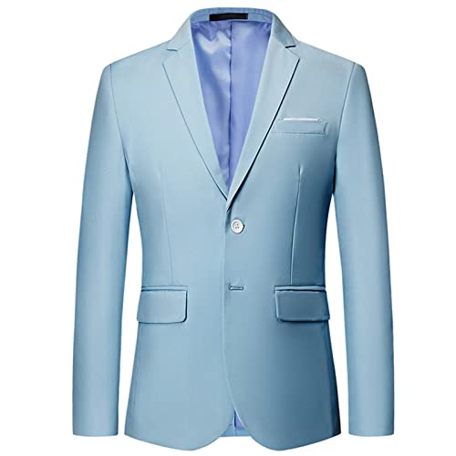 Mens Solid Slim Fit Blazer Jacket Two Button Notched Lapel Business Suit Classic Business Daily Party Sport Coat (Light Blue,Medium)