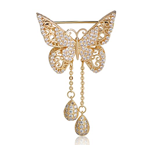 Iumer Women Butterfly Rhinestones Brooch Faux Pearl Pendant Clips Girls Wedding Bridal Pins Jewelry (Gold, 1pc)