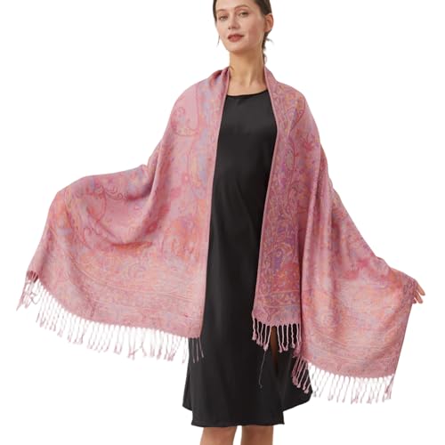 Pashmina Scarves for Women-Winter Soft Rose Pink Pashmina Wraps and Shawls Rave Travel Hijab Scarf (Sy1-Rose Pink)