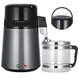 Hanchen 4 Liter Edelstahl Wasserdestilliergerät 1L / H Destilliertes Wasser herstellen 750W Wasser Destillierer mit Glaskanne | Reinwasser destilieren für Haus Industrie Labor mit CE (Dunkelgrau)