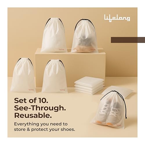 Image of Lifelong Shoe Bags for Travel, Drawstring Travel Shoe Bags for Packing, Dustproof Portable Travel Shoe Storage Bag for Men and Women, Clear, Large, 10 Pack