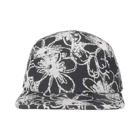 Hatphile Abstract Flower Jacquard 5-Panel Hat Camp Cap with Unique Floral Pattern Black Cover