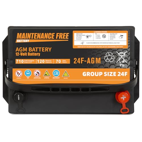 Image of Autocessking Group Size 24F Start and Stop AGM Automotive Battery, Rechargeable Car Battery 12V 70Ah, 710 CCA, 120 RC
