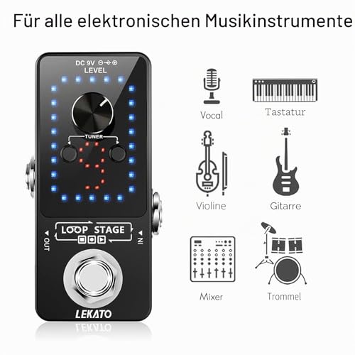 LEKATO Gitarre Loop Effektpedal mit 9 Schnallen Integrierte Stimmgerät Loop Station Max 40 Minuten Aufnahmezeit Elektrische Gitarre Looper für Bass-Tastatur