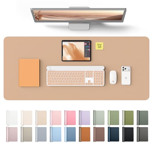 Image of YSAGi Leather Desk Protector, Office Mat, Large Mouse Mat, Non-Slip PU Leather Blotter, Laptop Desk Mat, Waterproof Writing Pad for Office and Home(Latte, 42 inch x 17.2 inch)