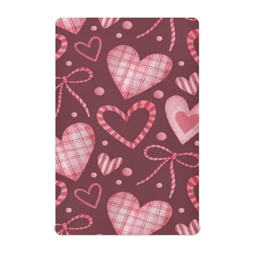 Moudou Valentine's Day Love Heart Playard Sheet for Boy Girls, Soft Breathable Fitted Toddler Sheet for Standard Playard Bed Mattress, 39 x 27 x 5 Inch