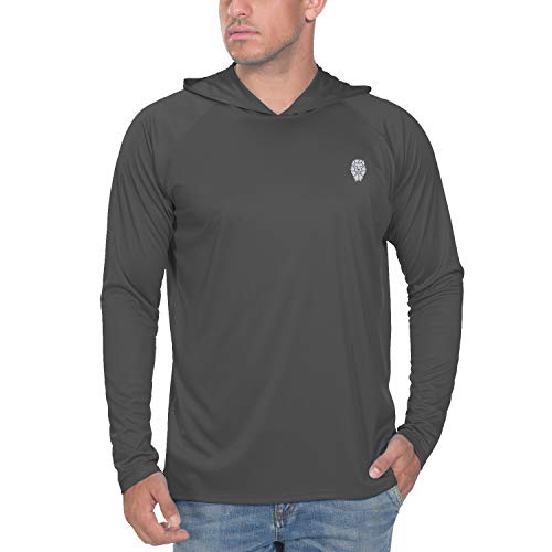 Men UV Sun Protection UPF 50+ Skins Rash Guard Long Sleeves Hoodies Dark Grey X-Large