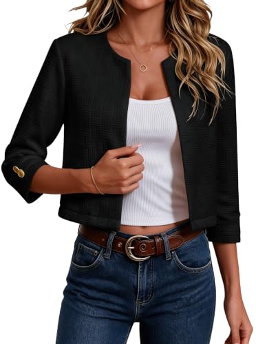 Cropped Jacket for Women Trendy 3/4 Sleeve Elegant Crop Coat Jacket Black S - image 1