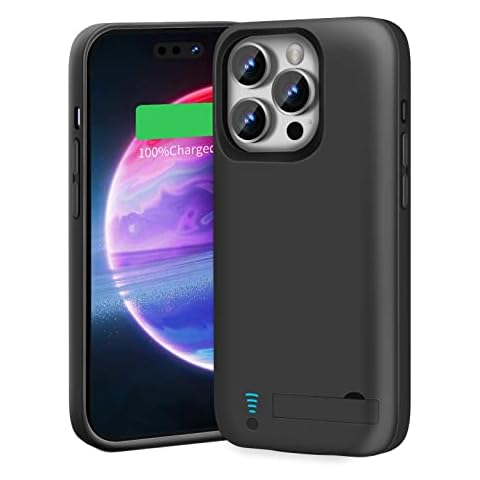 BAHOND Battery Case for iPhone 14 Pro, 5000mAh Rechargeable Extended Battery Charging/Charger Case, Add 100% Extra Juice, Support Wire Headphones (6.1 inch) Black Cover