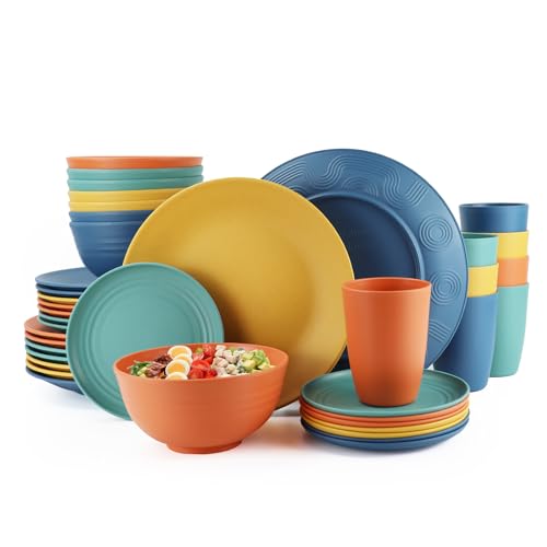 40-Piece Unbreakable Plastic Wheat Straw Dinnerware Set - Multi Color,